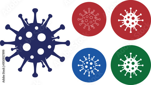 Virus and Microorganism Icon Set with Germ, Bacteria, and Pathogen Symbols in Flat Circle Style for Medical, Healthcare, and Safety Designs