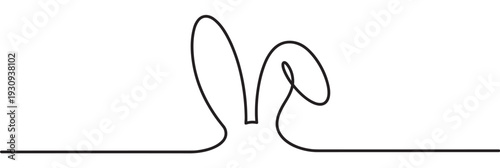 Continuous line drawing of cute bunny ears for Easter holiday celebration and spring season design with a minimalist aesthetic.