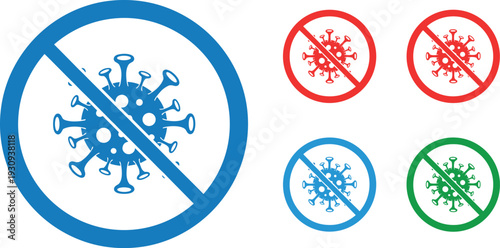 Virus Prohibited and Protection Icon Set with No Germ, Bacteria Warning, and Safety Symbols for Healthcare, Medical Awareness, and Hygiene Designs
