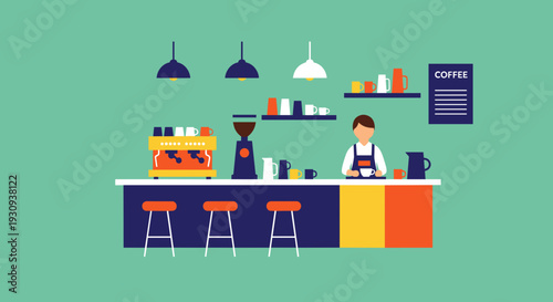 Barista Working at Coffee Shop Counter.