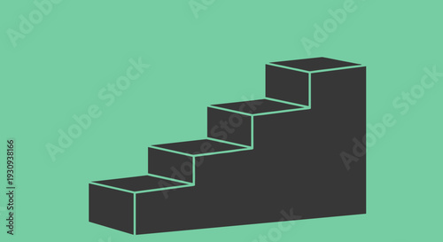 Black 3D Staircase Steps Graphic Illustration.