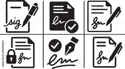 Electronic signature icon set, thin line vector illustration for web and app design use. 