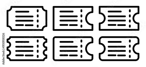 Ticket icon outline set isolated in white background