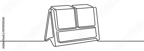 Continuous line drawing desk calendar display stand featuring multiple compartments for organizing information and planning daily tasks.