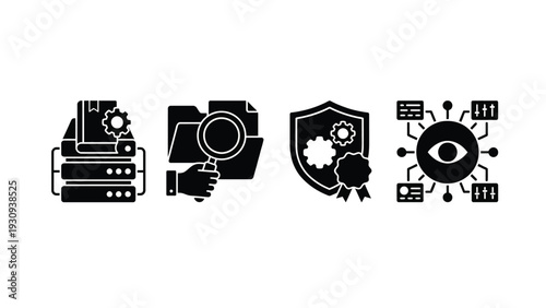 Cybersecurity Icons Set with Server, Camera, Shield and Eye