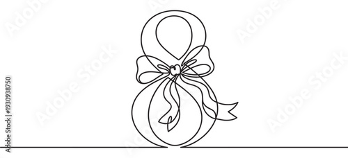 Number eight with bow continuous line drawing represents International Women's Day celebration and feminine elegance.