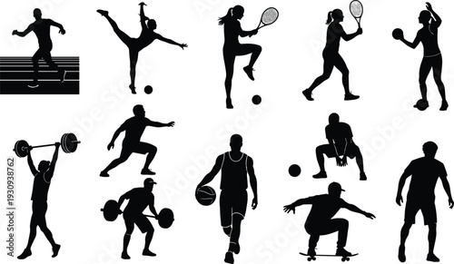 Sports Silhouettes Collection Active Lifestyle Fitness Icons Commercial Use