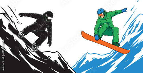 Snowboarder Action Mountain Jump Extreme Sport Freestyle