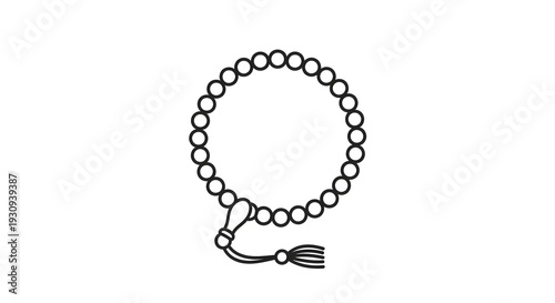 Simple line drawing of a mala necklace with a tassel