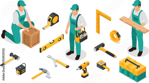 Construction Workers Tools Isometric Commercial Scene