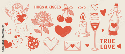 A vibrant and colorful display of hearts and love symbols in various shapes and sizes isolated on white background, Vector, illustration