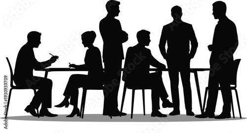 Business Professionals in Office Meeting Silhouette Vector