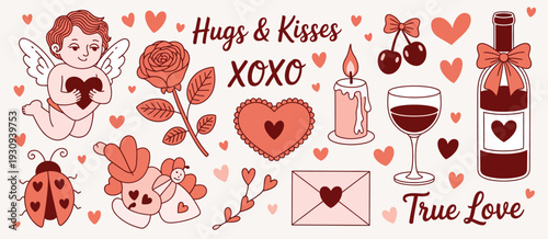 A vibrant collection of love-themed icons and illustrations for valentine's day. isolated on white background, Vector, illustration