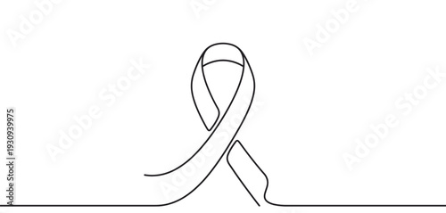 Awareness ribbon symbol drawn with a continuous line art style representing support for various causes and health campaigns.