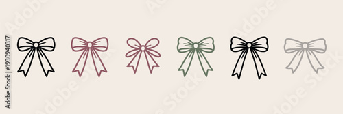 A row of four decorative bows with different patterns and colors isolated on white background, Vector, illustration