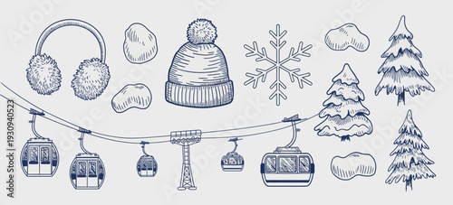 A diverse collection of various types of tents and camping equipment isolated on white background, Vector, illustration