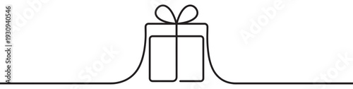 Gift box continuous line drawing illustration with a decorative bow, symbolizing celebration, surprise, and special occasions.