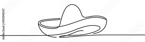 Continuous line drawing sombrero hat, an iconic symbol of traditional Mexican culture, perfect for festive celebrations and cultural events.
