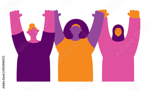 Diverse beautiful happy women friends together illustration isolated. Female characters. Feminism, empowerment, girl power, gender equality. 8 March, Womens Day design element, clip art. Flat vector