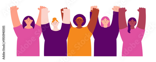 Diverse beautiful happy women friends together illustration isolated. Female characters. Feminism, empowerment, girl power, gender equality. 8 March, Womens Day design element, clip art. Flat vector