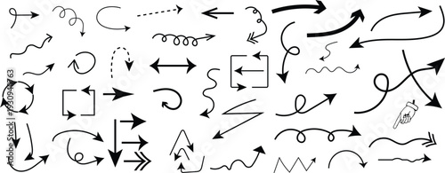 Collection of hand drawn arrows and directional symbols