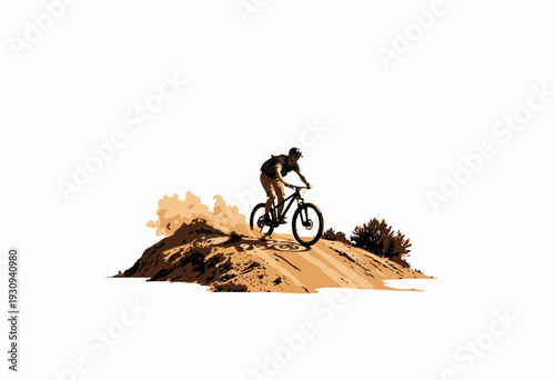 Mountain Biker Navigates Desert Terrain with Skill and Speed, Creating a Dramatic Cloud of Dust in a Stunning Display of Outdoor Adventure and Athleticism