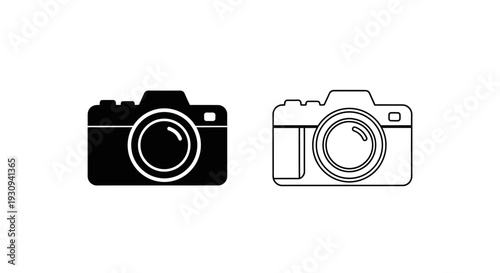 Black and white camera icons set, vector illustration of photography equipment Vector