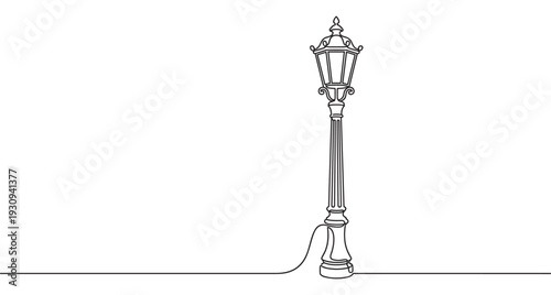 Old fashioned street lamp continuous line drawing art creating an elegant and minimalist illustration of urban lighting.