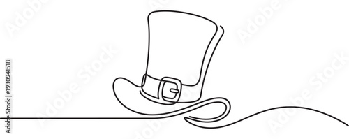 Elegant top hat drawing rendered in a minimalist continuous single line art style featuring a decorative buckle.