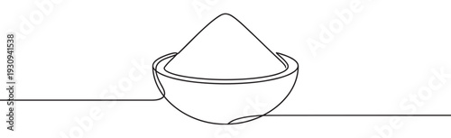 Bowl of powder is elegantly depicted with a single continuous line drawing, showcasing a minimalist and artistic style.