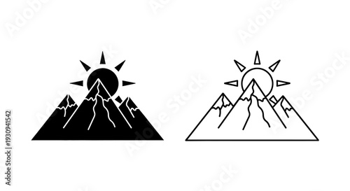 Mountain sunrise and sunset icon set for design projects and presentations Vector