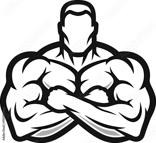 Muscular man flexing arms in powerful stance