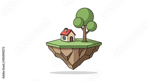 Floating Island with House and Tree