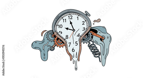 Melting Clock with Gears - Surreal Time Concept