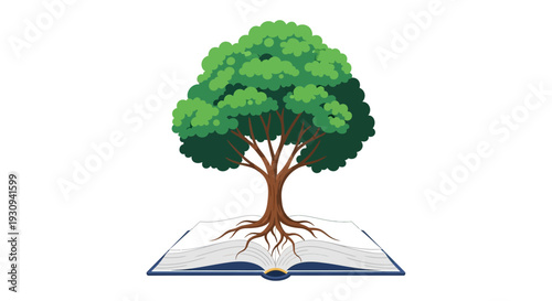 Tree Growing From Open Book - Symbolizing Knowledge and Growth