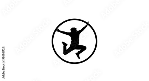 Silhouette of a person jumping inside a circle