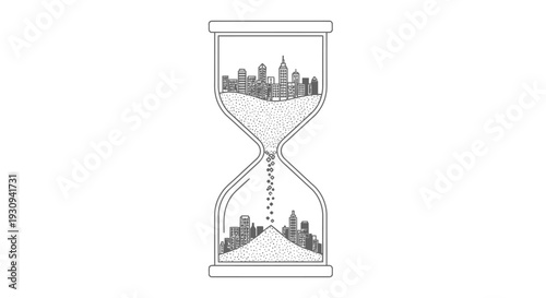 Hourglass with Cityscape Sand Flowing