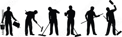 Cleaning Staff Silhouette Sequence Commercial Service Concept