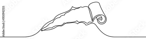 Continuous line drawing volcano eruption smoke scroll style creating a minimalist abstract illustration of natural disaster power.