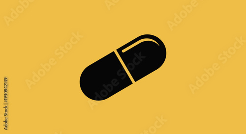 Black Capsule Pill on Yellow Background.