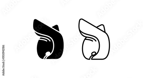 Minimalist black and white illustration of a cat's paw and head, stylish and modern design Vector