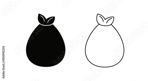 Two bags with leaves on top, one black and one white, isolated on white background. Vector