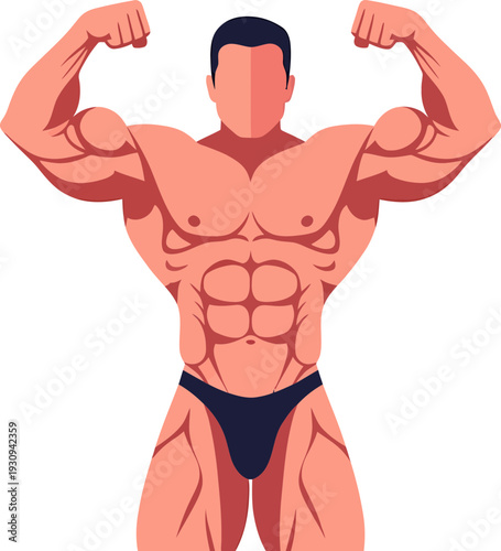 Muscular man flexing arms in classic bodybuilding pose