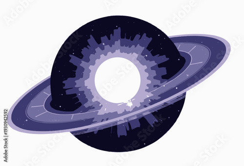 Illustration of a Glowing Celestial Body with Surrounding Rings and a Starry Background in Space