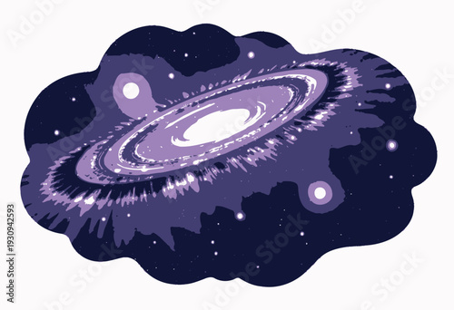 Illustration of a Spiral Galaxy with Radiant Core Surrounded by Stars and Interstellar Clouds in Deep Space with Shimmering Cosmic Light