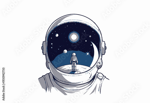 Astronaut Gazing at a Celestial Starry Universe Through a Visor Reflecting Cosmic Wonders and the Vastness of Space