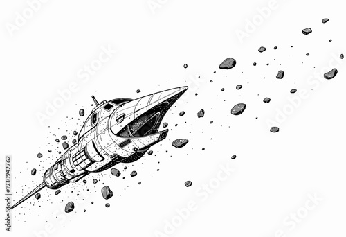 Futuristic Spacecraft Navigating Through an Asteroid Field in the Vast Expanse of the Universe with Precision and Advanced Technological Design