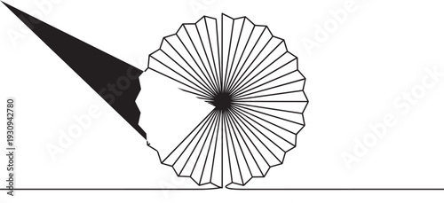 Abstract geometric illustration showcasing a sharp black triangle pushing into a radiating pleated circular form with a strong graphic impact.