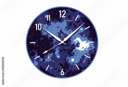 A Cosmic Clock Face with Vibrant Space-Themed Design Featuring Interstellar Nebula and Starry Background with Time Indicating Hands