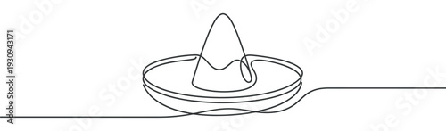 Traditional Mexican sombrero hat drawn in a continuous line style, representing culture and celebration with minimalist elegance.
